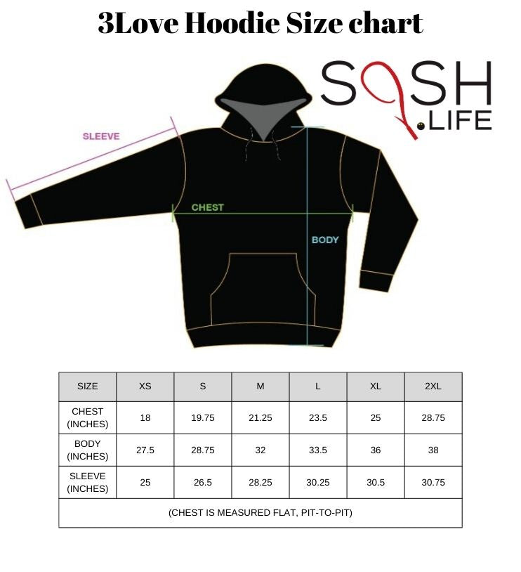 3Love Hoodie Size Chart